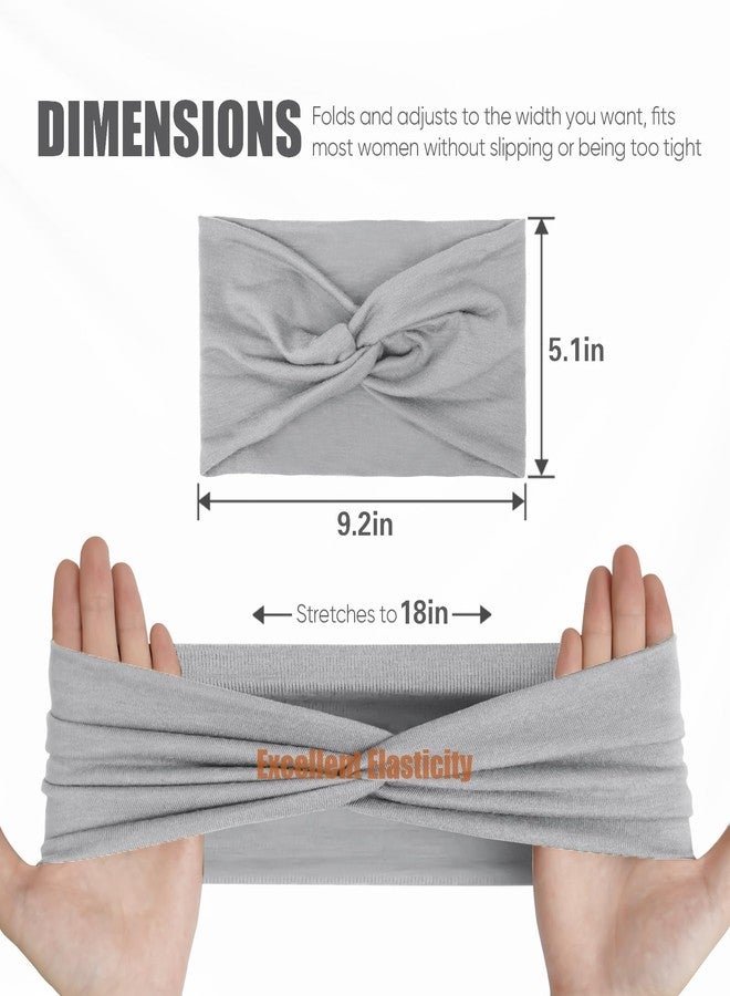 HSEM Headbands for Women, Non Silp Wide Hair Bands, Elastic Thick Head Bands, Stretchy Soft Sports Sweat Bands for Spa Workout Running Gym, Cotton Cloth Hair Accessories 6Pcs, Two Black/White/Gray - Image 2